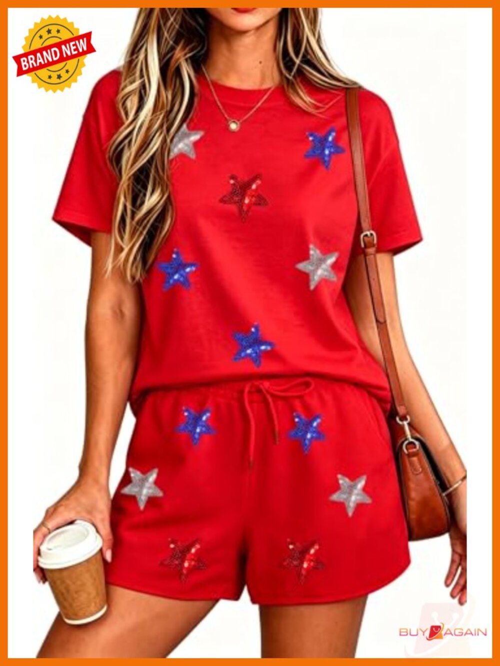 Sequin Stars and Stripes 2 Piece Lounge Set with Pockets